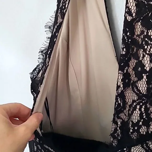 Francescas Black Lace Halter Jumpsuit Wide Leg Formal Chic Size M Y2K Cocktail - Picture 11 of 16